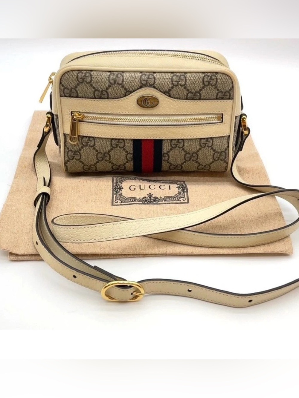 Gucci Ophidia GG Supreme Sherry Line Gray White Mini ShoulderBag